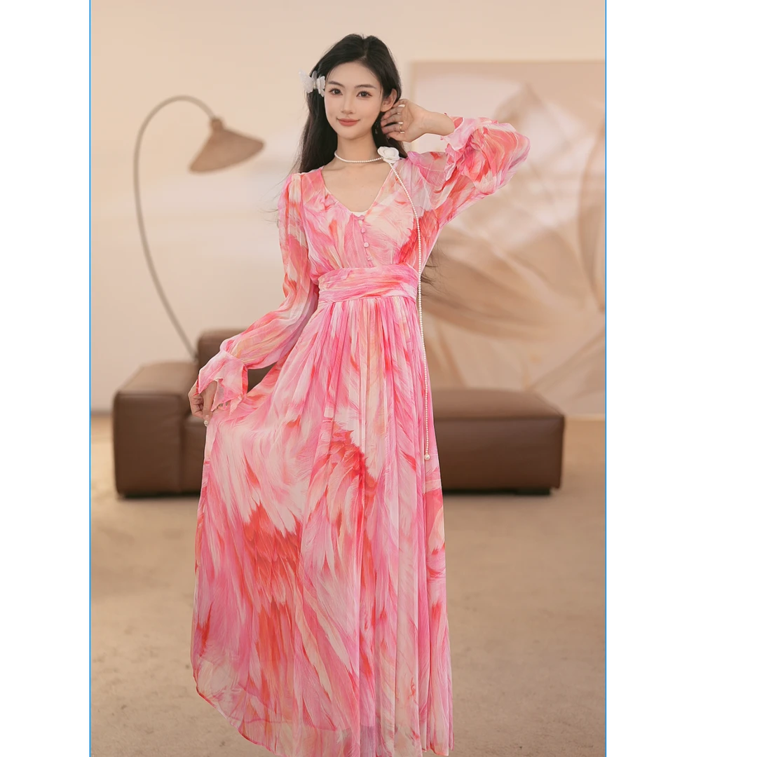 【羊羊】 R011 显瘦仙女连衣裙真丝连衣裙洋气时尚桑蚕丝宽松连衣裙