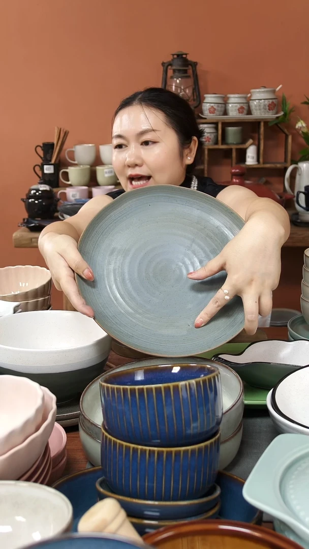 陶瓷A483陶瓷粗陶柴烧盘子2件套瑕疵明显