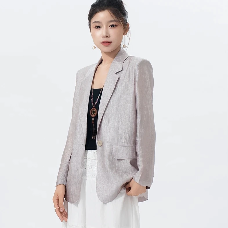 夏季新款气质高级女士醋酸西装外套休闲老钱风松弛感女装西服薄款