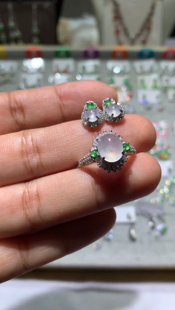 银S925镶嵌翡翠耳饰耳钉戒指买断不退