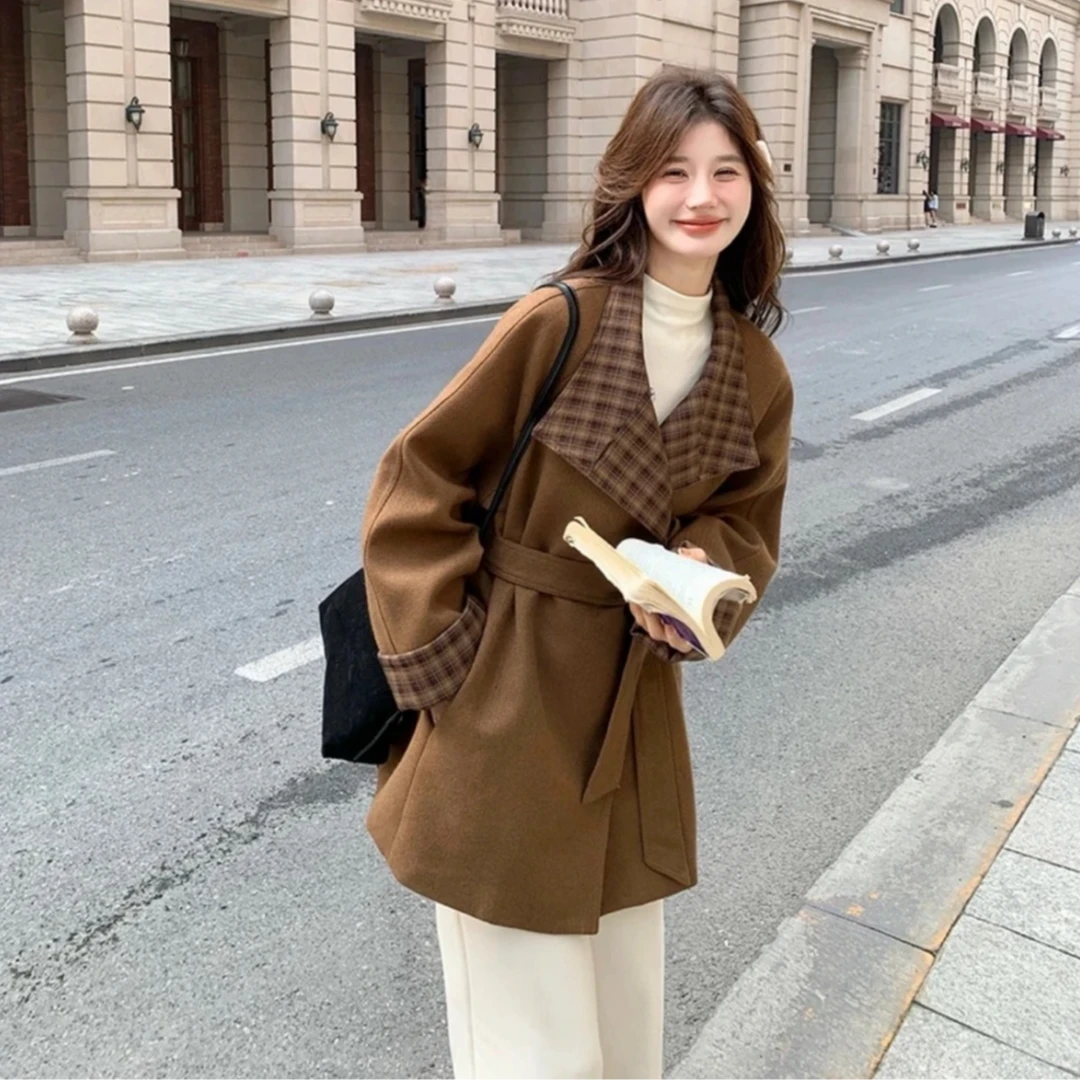2025春季新品呢子大衣甜妹小个子高级设计感圈圈绒短款大衣女30