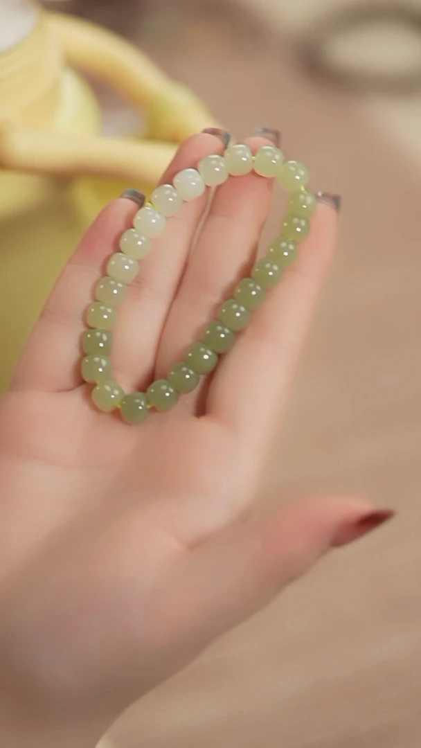 【闪购商品】和田玉手串未镶嵌【海边】青提直切单圈手串