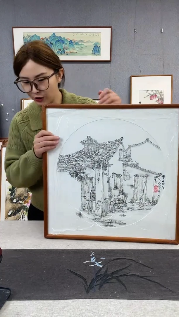 【闪购商品】国画手写手绘带框作品-52*52-周丹