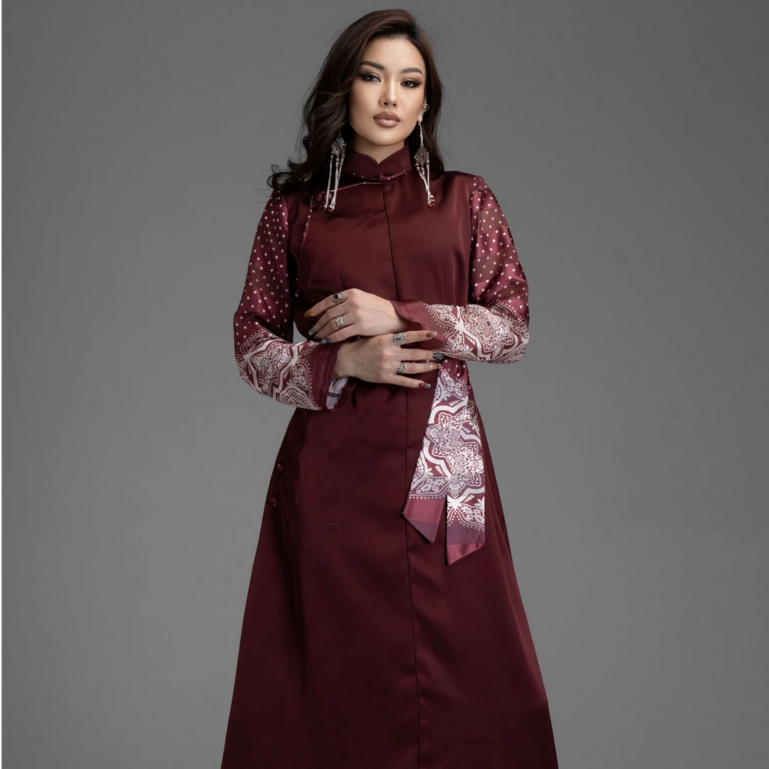 【戴尔玛精品服饰3】设计师新款提花拼接蒙古元素长裙D9106