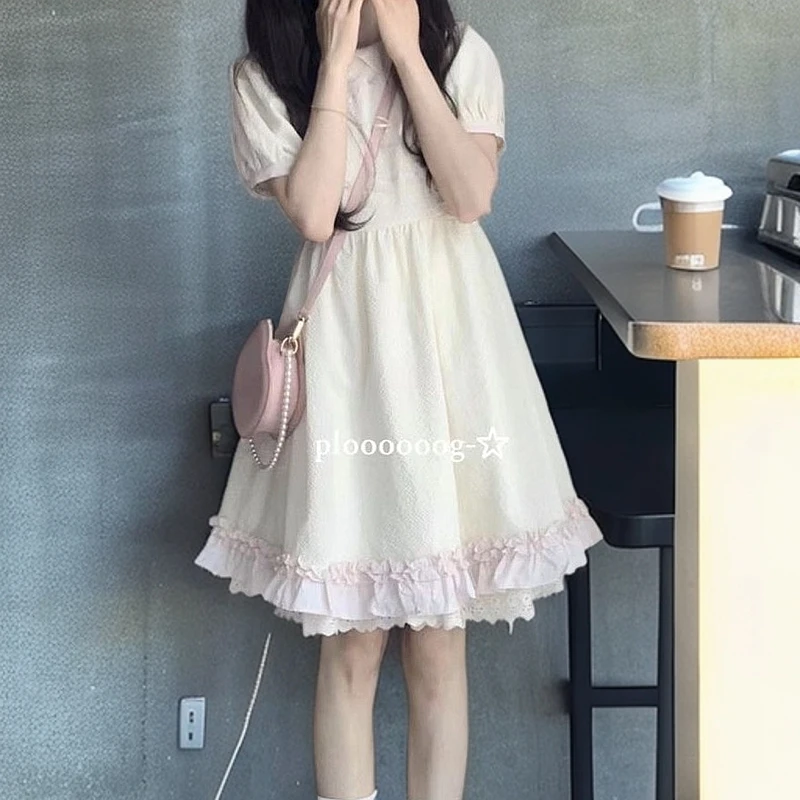 夏夏通用公主裙蝴蝶结显瘦新款女装三色腈纶蓬蓬裙收腰涤纶娃娃领