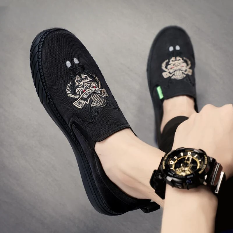 淳启男鞋夏季薄款2025新款透气老北京布鞋一脚蹬帆布休闲男士鞋子