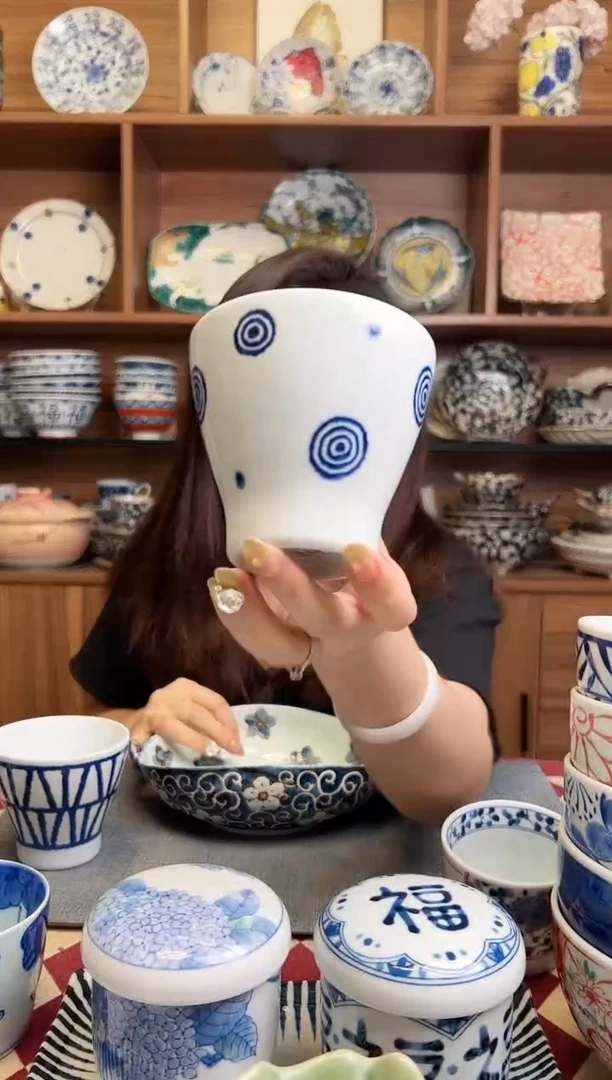 瓷片【微瑕】蓝玉手握杯 丸纹