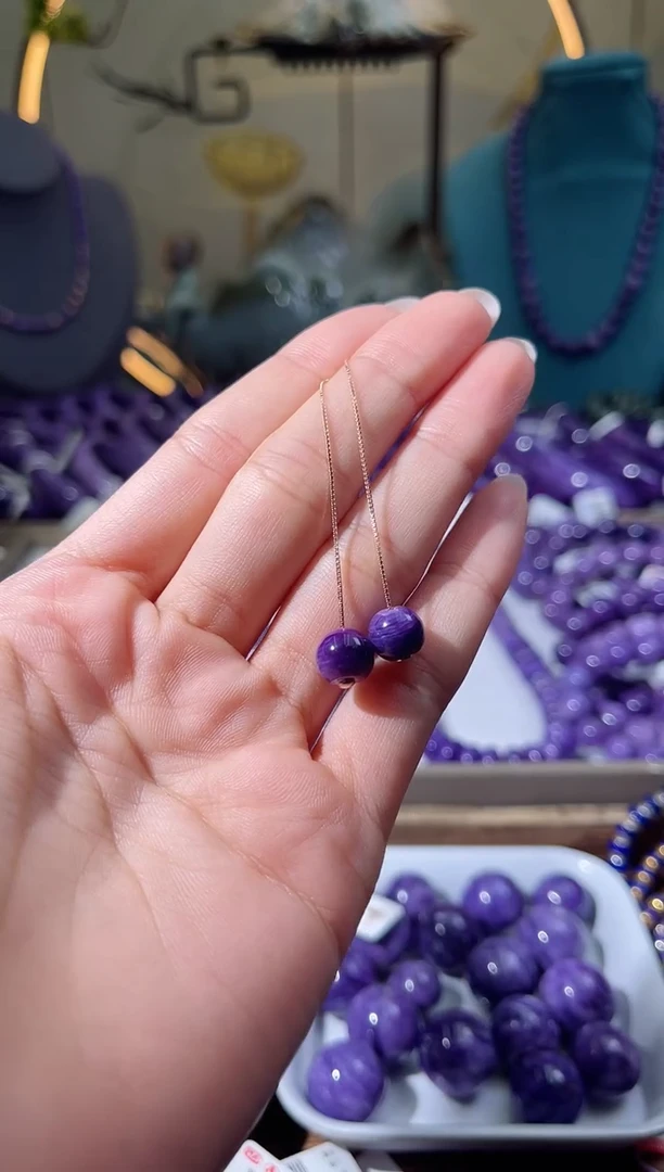 查罗石（紫龙晶）银S925镶嵌耳线.