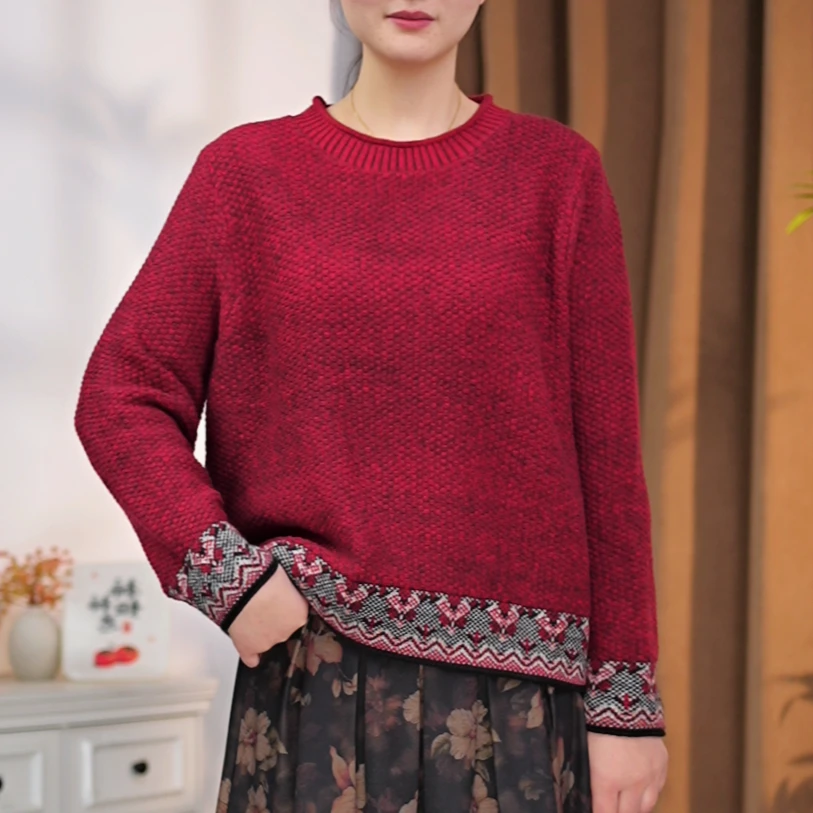 不褪色印花扎染极简风不起球毛衣女士针织长袖保暖