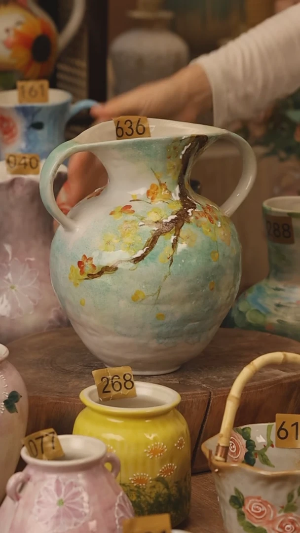 陶瓷景德镇设计师手作花器摆件侘寂风@M636@