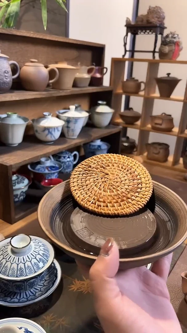 【闪购商品】其他粗陶鎏金大壶承+10藤垫