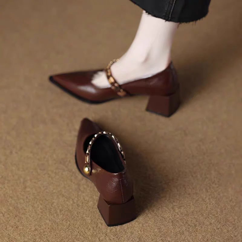 高跟鞋子女2025新款尖头法式绝美玛丽珍女鞋美拉德早春款粗跟单鞋