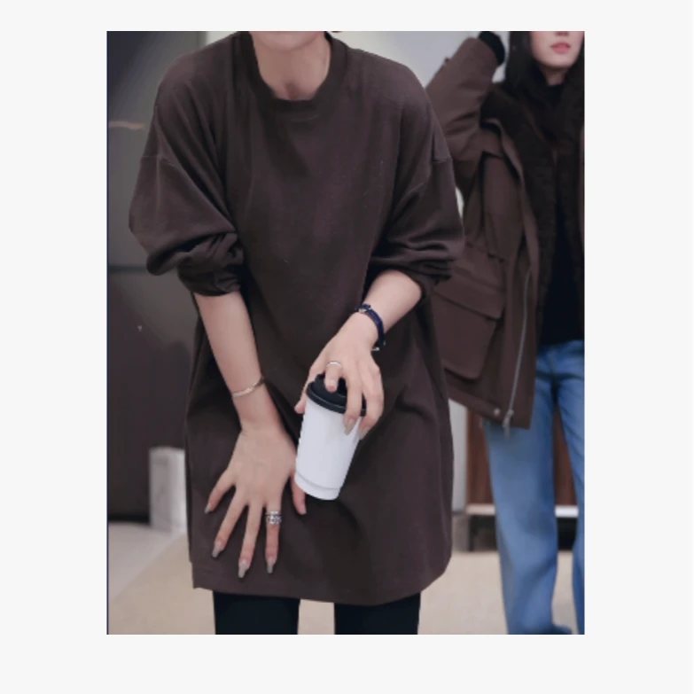 【肯豆T】美式暖冬绵柔大廓形百搭遮臀长袖T恤25317031