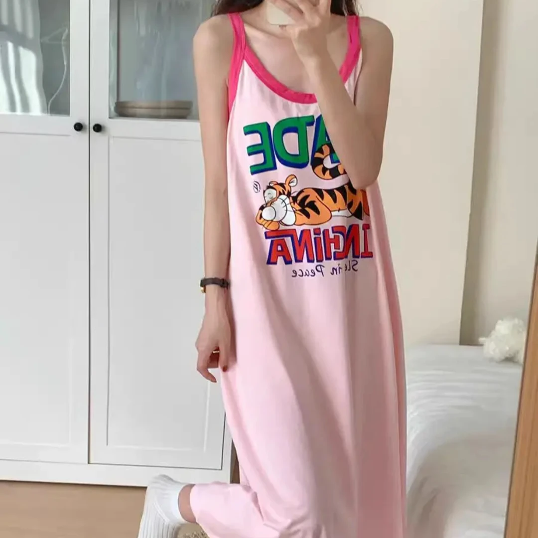 【树下优品】2025新款纯棉弹力可爱松鼠卡通吊带睡裙女夏季