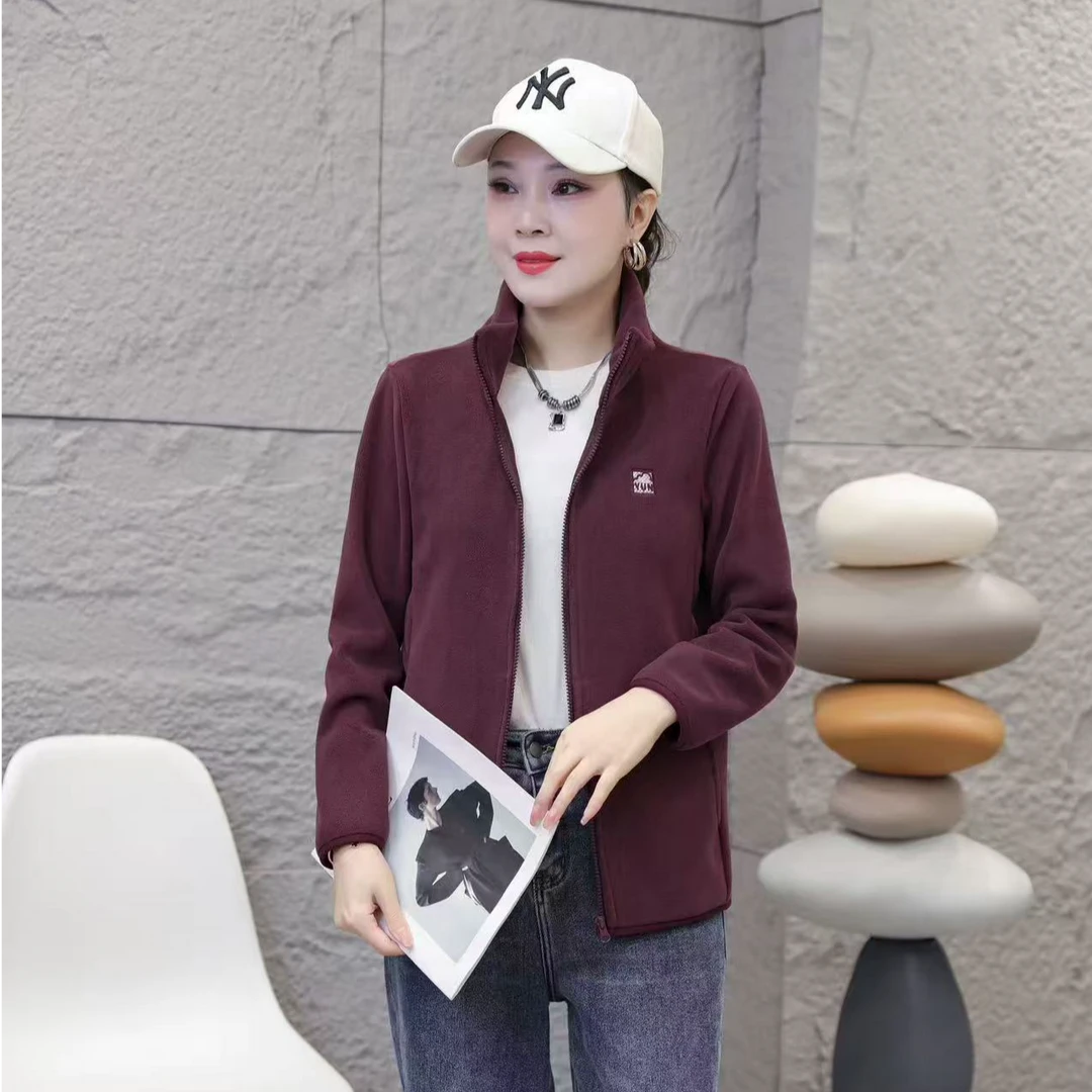 春秋时尚休闲百搭气质双面奥丽绒加绒加厚保暖立领中年妈妈装