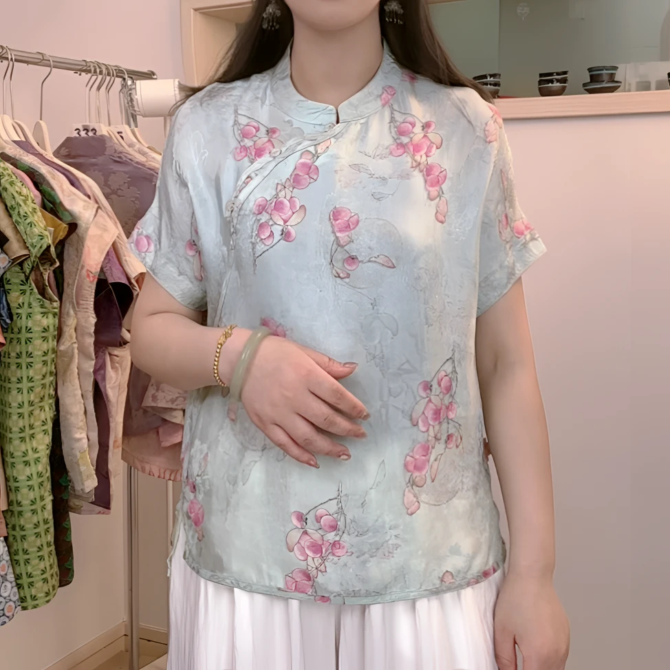 【青鸢】上衣气质网红时尚新中式女士民族风无袖提花显瘦女装