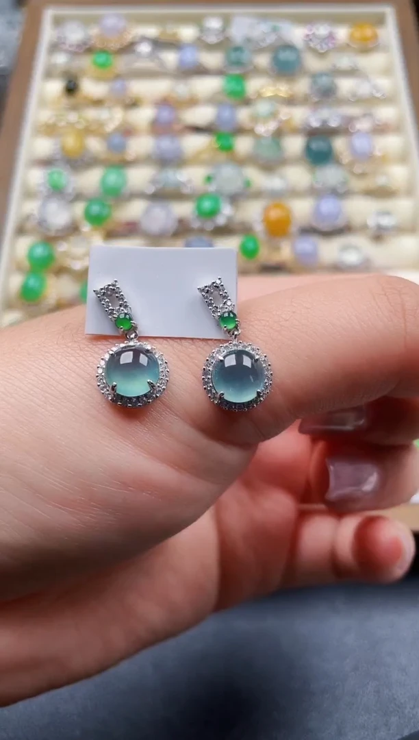 银S925镶嵌翡翠耳饰146