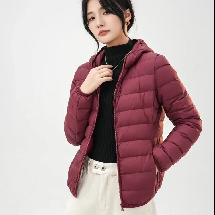 亚兰奴休闲修身保暖连帽轻薄款排骨款白鸭绒羽绒服