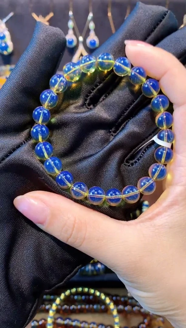 【闪购商品】琥珀珠宝奇石银S925镶嵌8MM福利高蓝手串