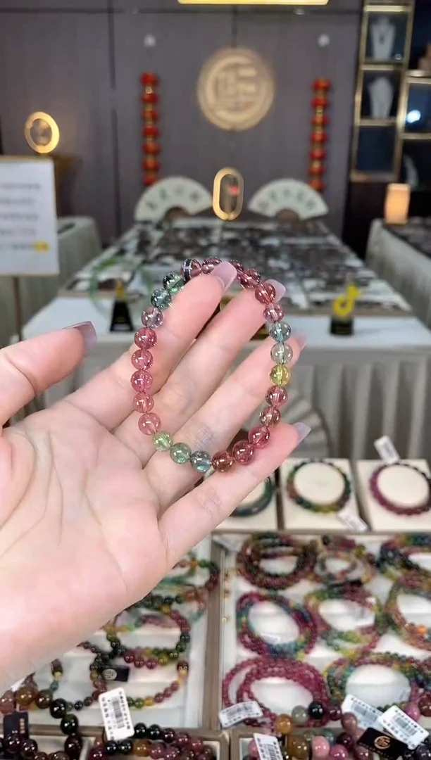 未镶嵌透体老矿碧玺彩虹单圈手串7mm+碧玺hon多样性发货一条