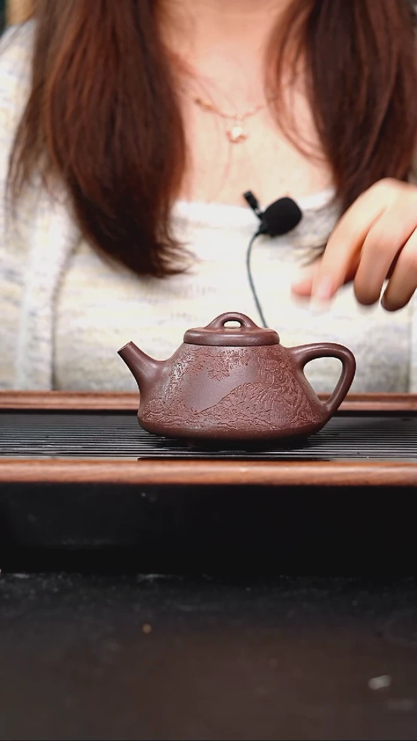 茶壶紫砂全手工底槽青子冶石瓢底刻虎200