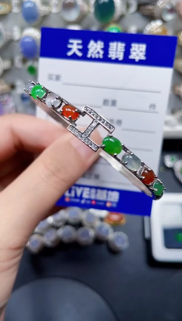 银S925镶嵌手镯翡翠185