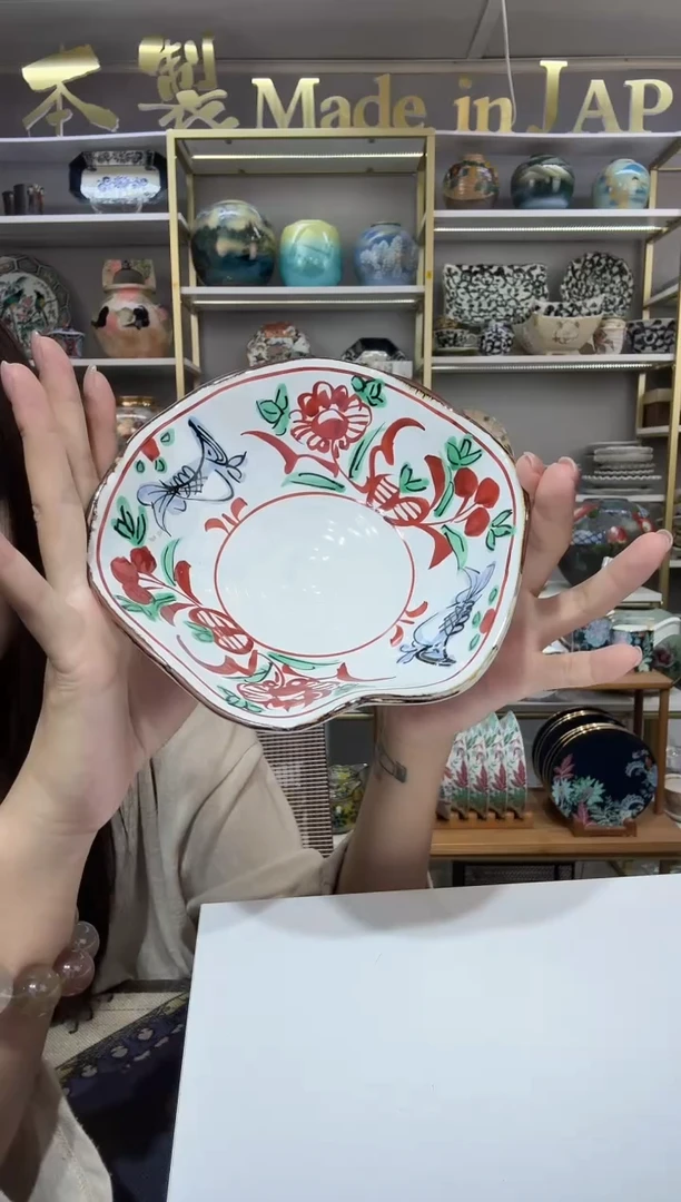 陶瓷濑户烧16.5厘米花边钵一只