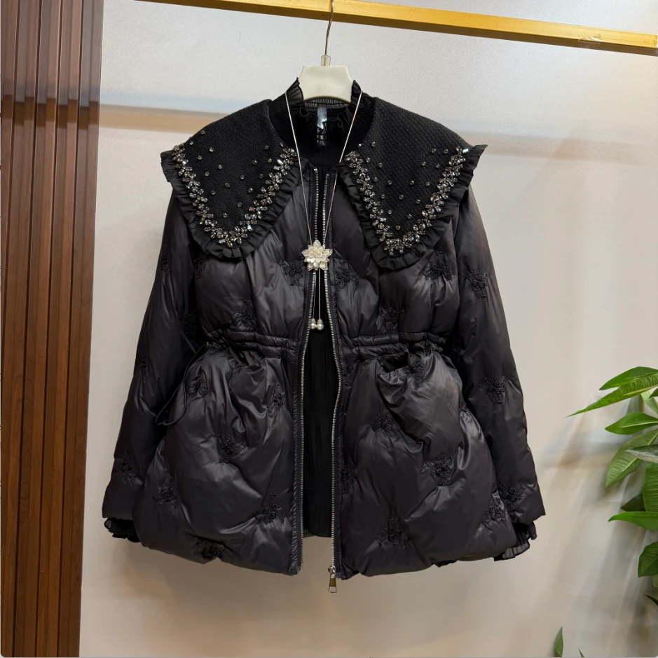 新款大码女装欧货时尚大娃娃领松紧腰棉服外套(不含打底衫)