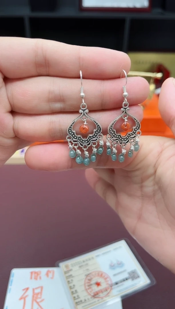 翡翠银S925镶嵌耳饰432000