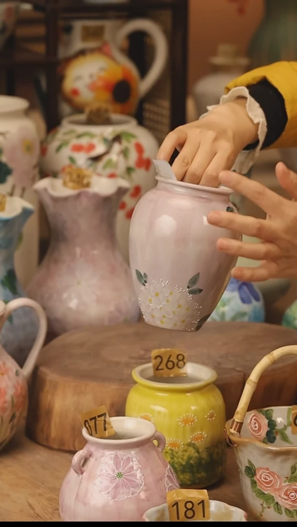 陶瓷景德镇设计师手作花器摆件侘寂风@M172@