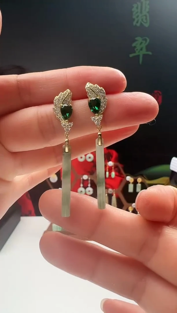 银S925镶嵌翡翠耳饰002