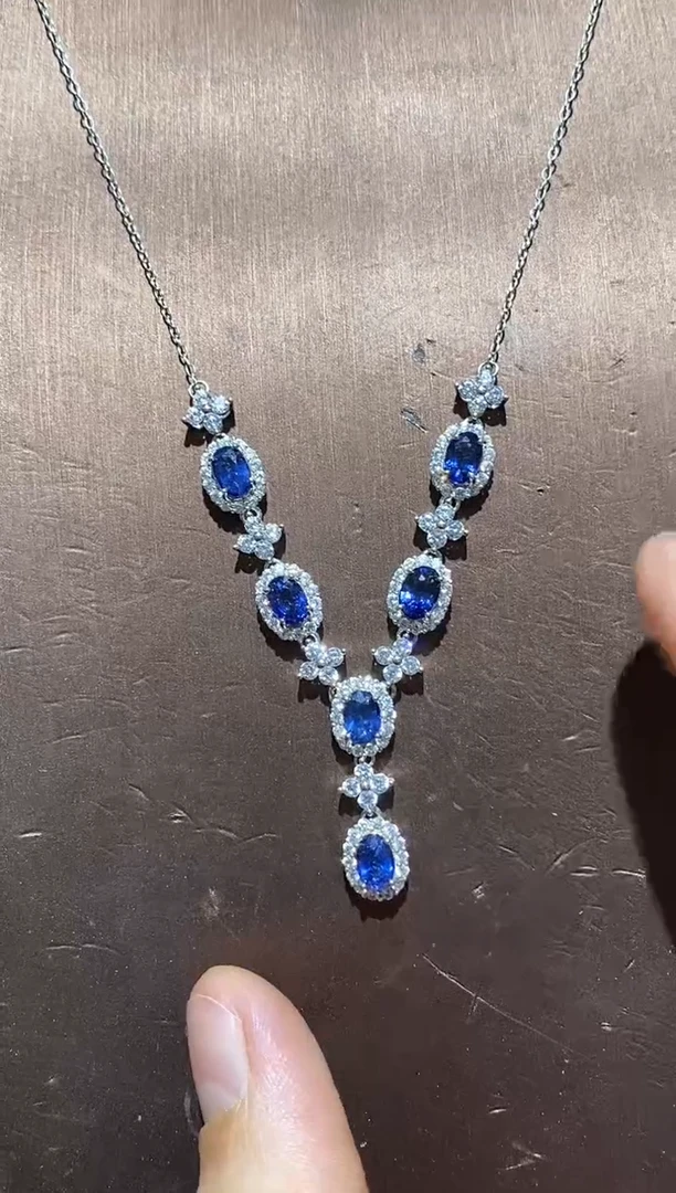 颈饰蓝宝石银S925镶嵌项链