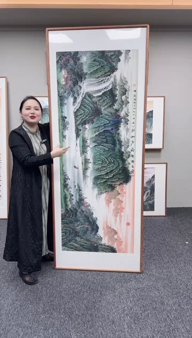 国画旭日东升富水长流210*80