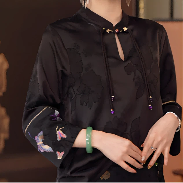 "织造" 金标系列 刺绣国风手工旗袍领上衣·36姆米