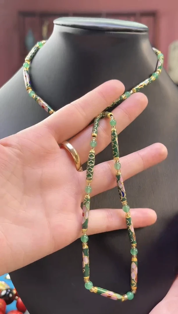 非遗技艺景泰蓝竹节项链  墨绿色