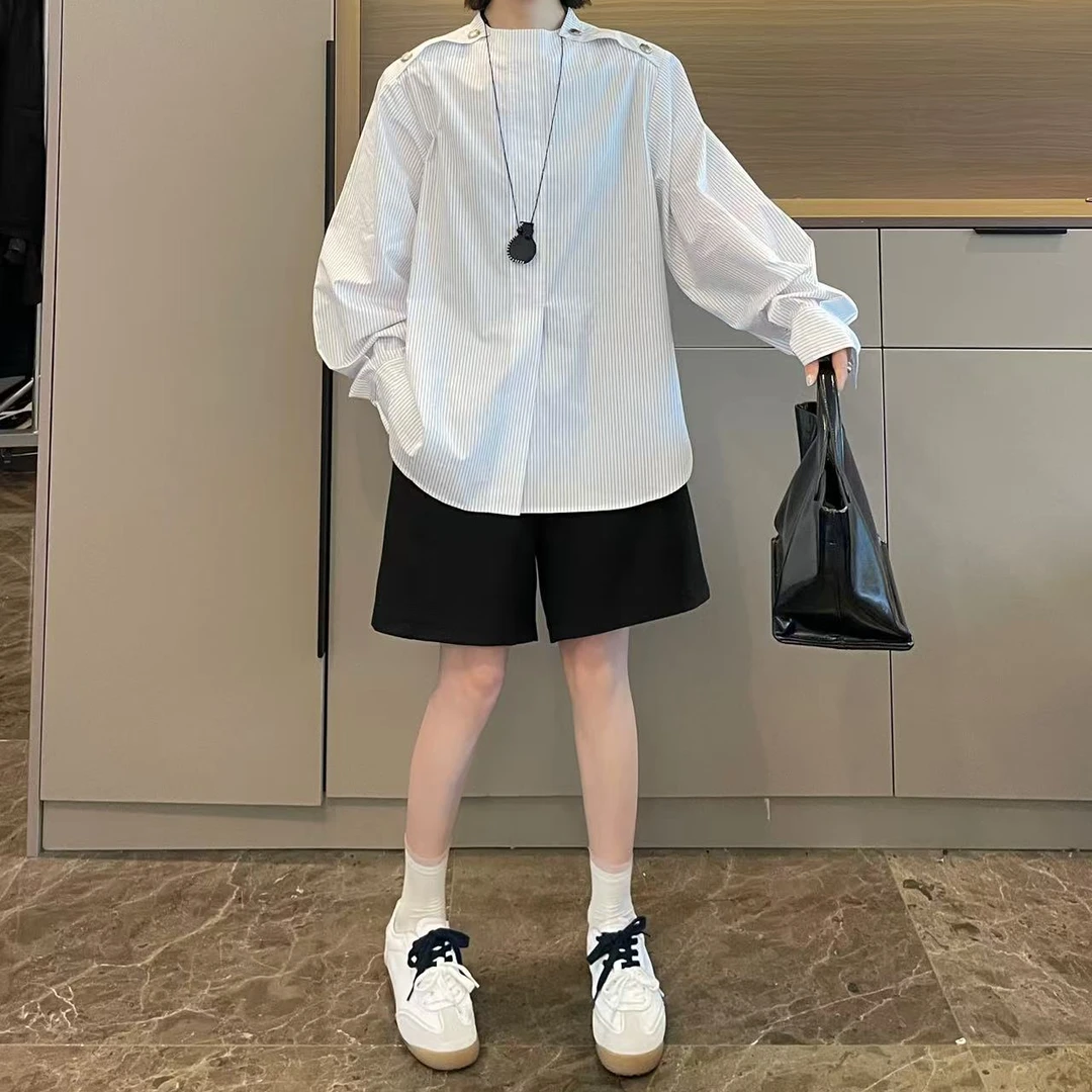 米可/MK-1984ZJ【长袖竖条纹衬衫】时尚休闲气质减龄夏季新款衬衫