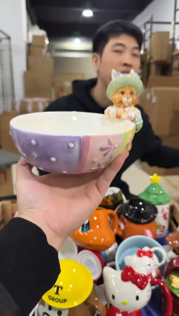 瓷片紫色原盒兔子糖果碗