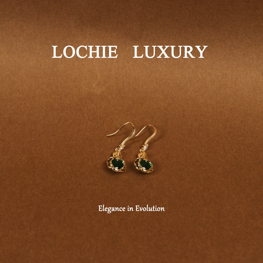 黄铜锆石耳饰 【溪涧信使】L631法式小众浪漫复古轻奢绿色白菜耳钩