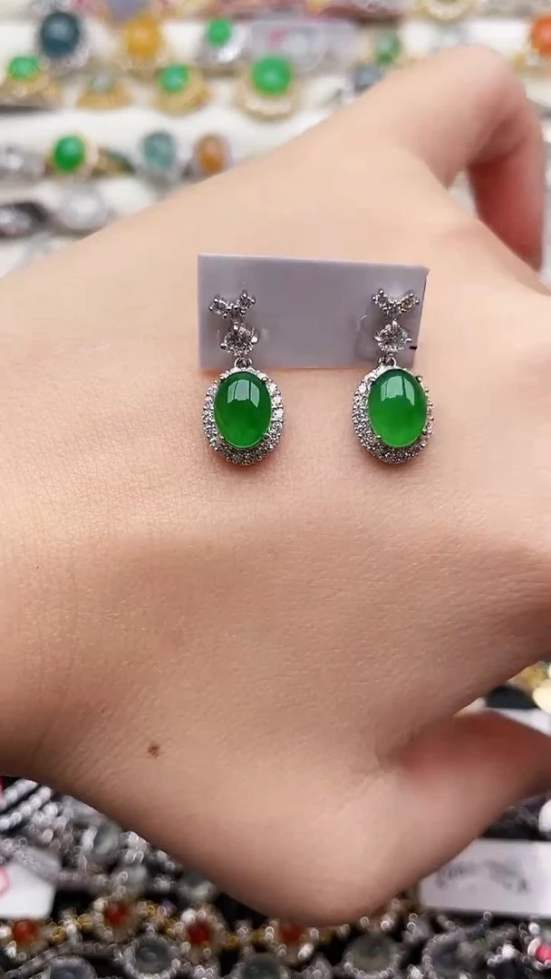 银S925镶嵌翡翠耳饰133