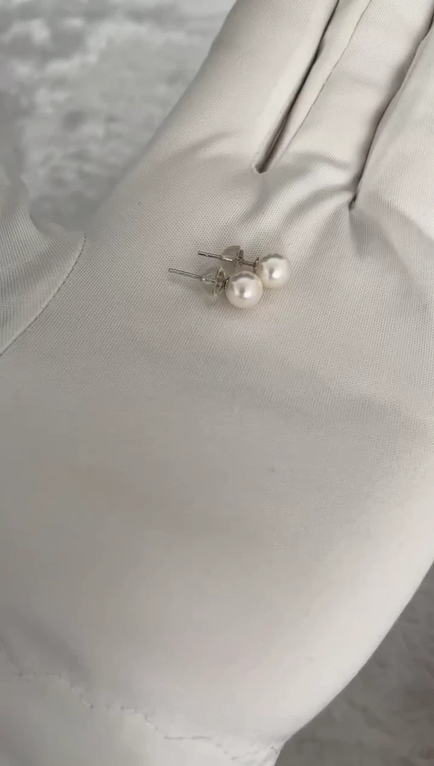 银S925镶嵌海水珍珠耳饰AK素钉6.5-7mm