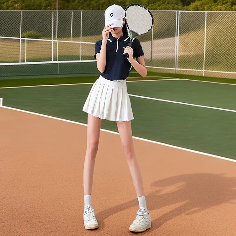 毛球服网球跑步polo短裙夏季百褶短袖女专业健身衣羽毛球服装女款