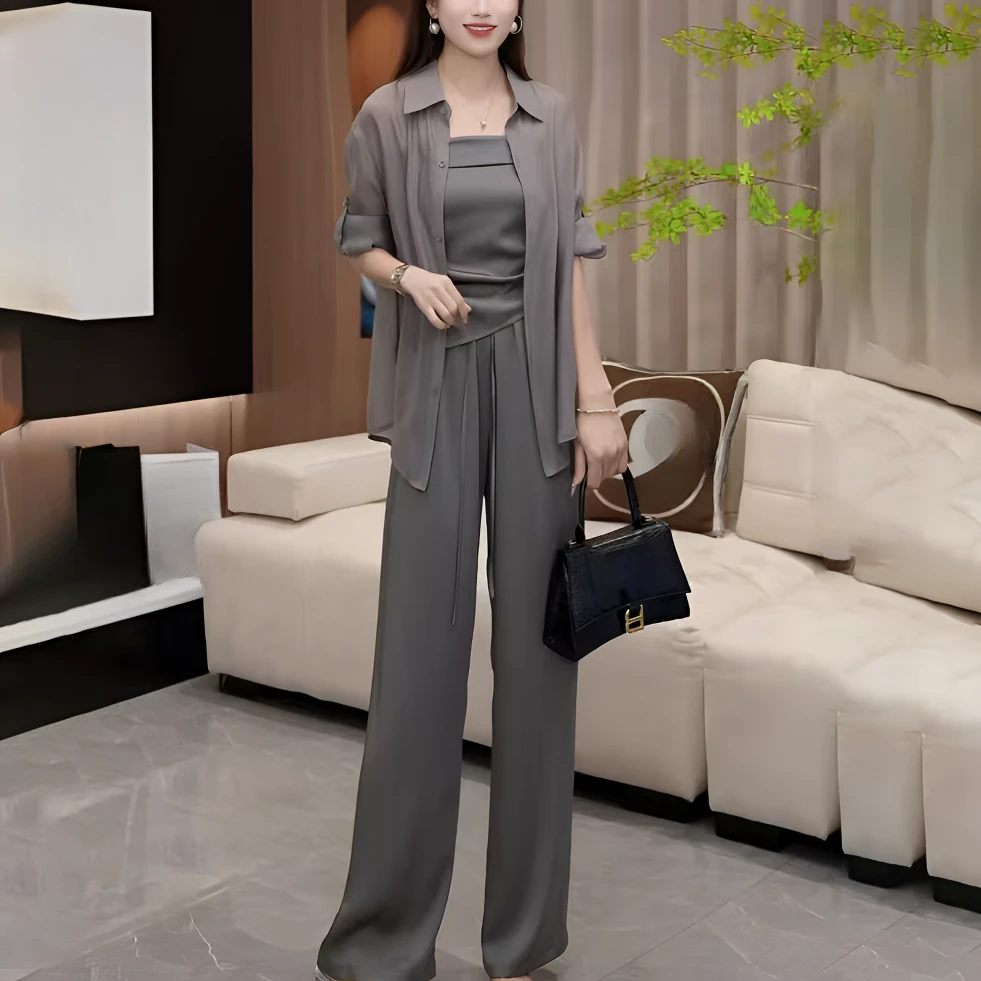 法式温柔风【三件套】时尚套装慵懒风套装长袖吊带女装减龄森系