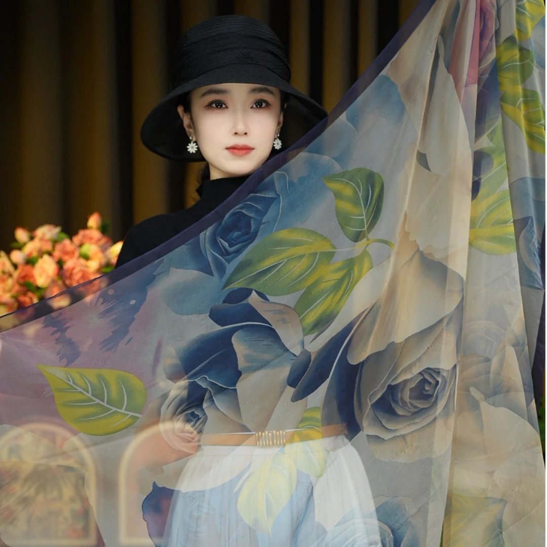 1-102七彩玫瑰 丝巾130x180左右披巾沙滩巾丝巾