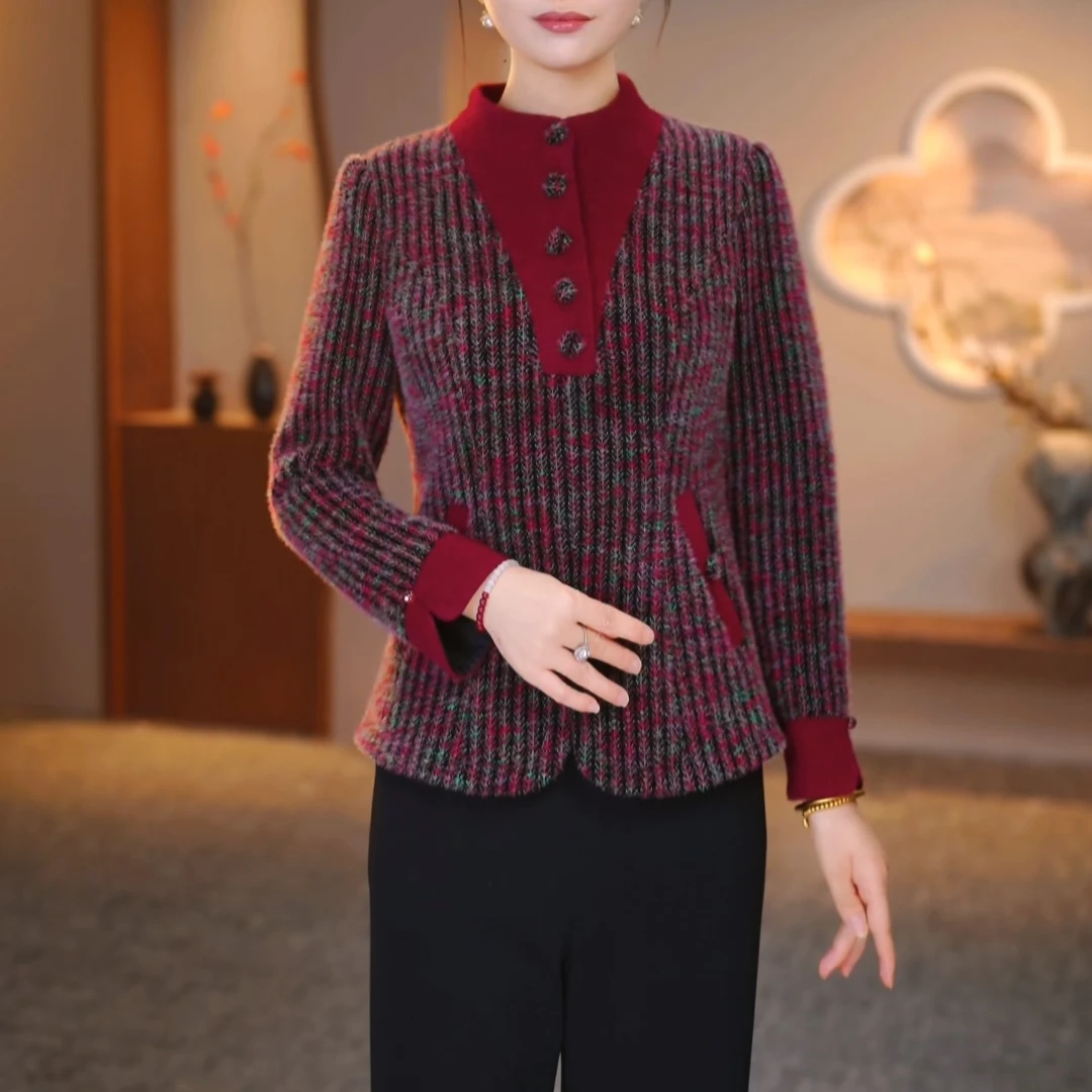 （现货现发）加厚打底衫中年妈妈装2025秋冬新款上衣+裤子FY-9915