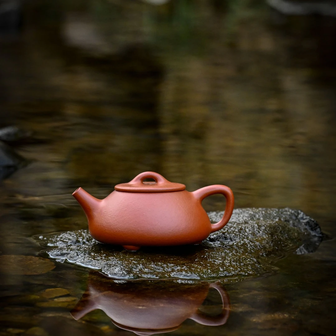 全手【朱泥·平盖景州石瓢】老林出品宜兴原矿朱泥平盖石瓢120CC刘