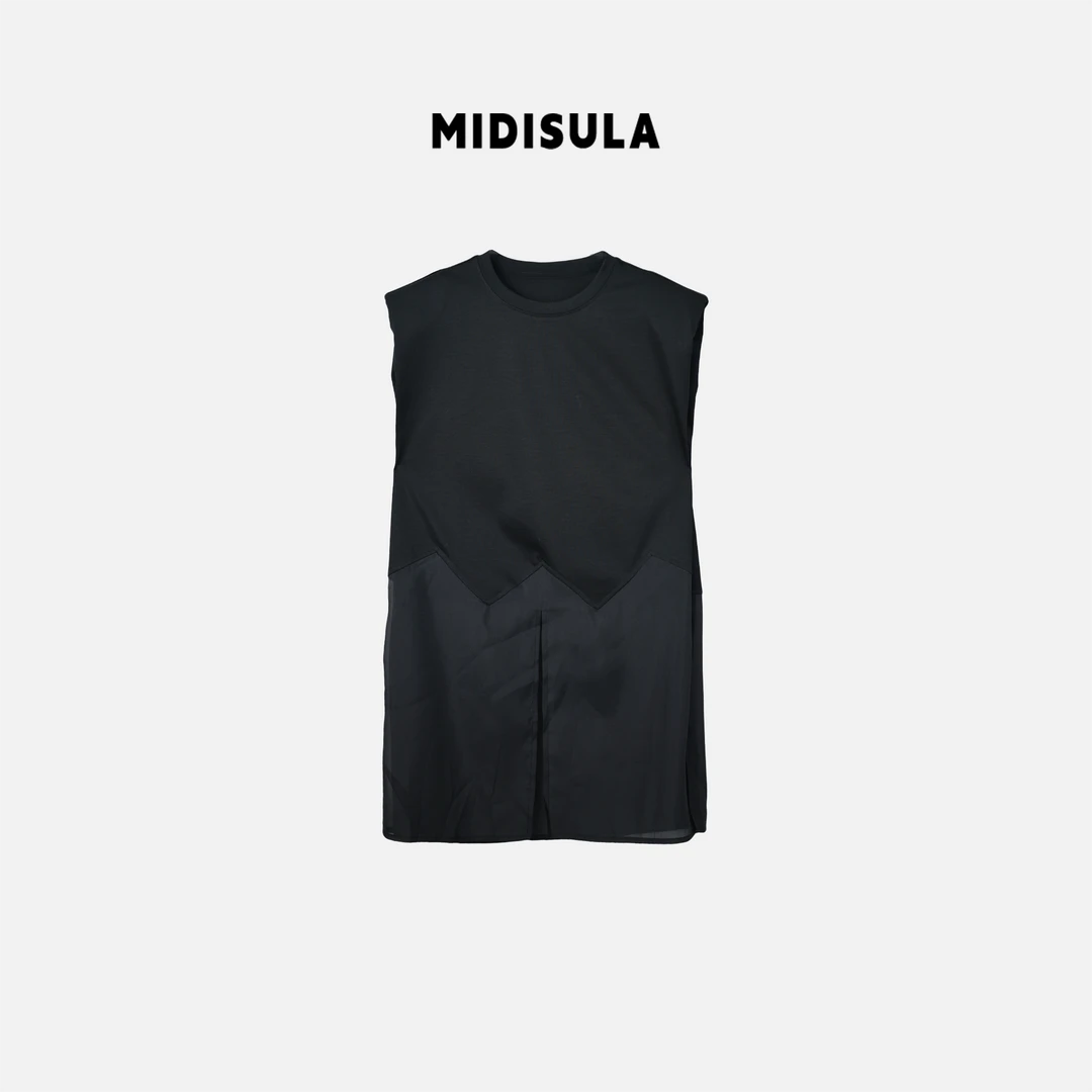 MDSL·韩版新款屁帘圆领垫肩纯色百搭无袖上衣T恤#0742