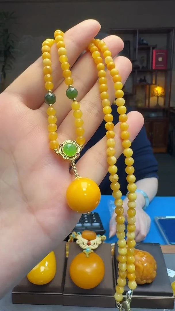 琥珀项链未镶嵌天然保真蜜蜡圆珠diy毛衣链