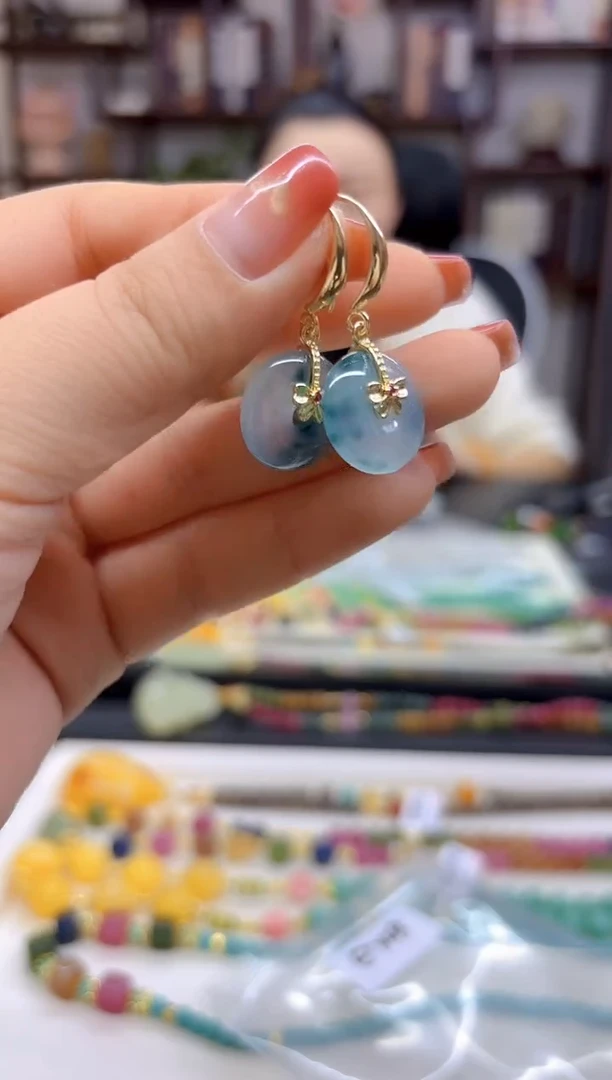 【闪购商品】翡翠耳饰14K金镶嵌耳勾E748