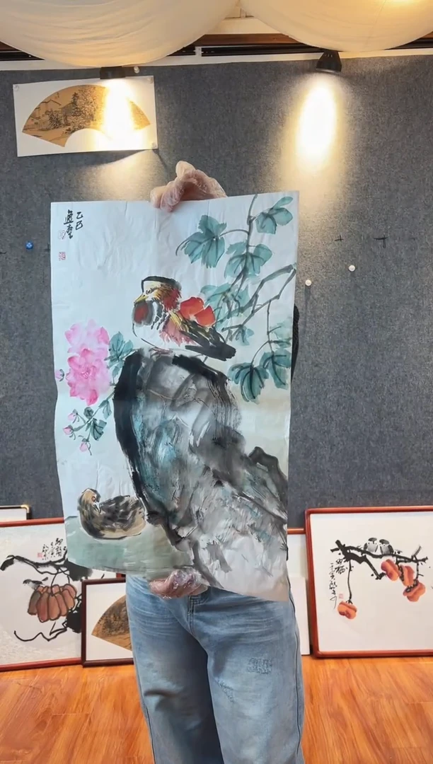 国画高勇利四尺三开花鸟