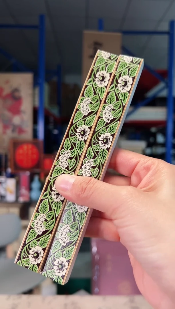 黄铜珐琅彩镇尺一对